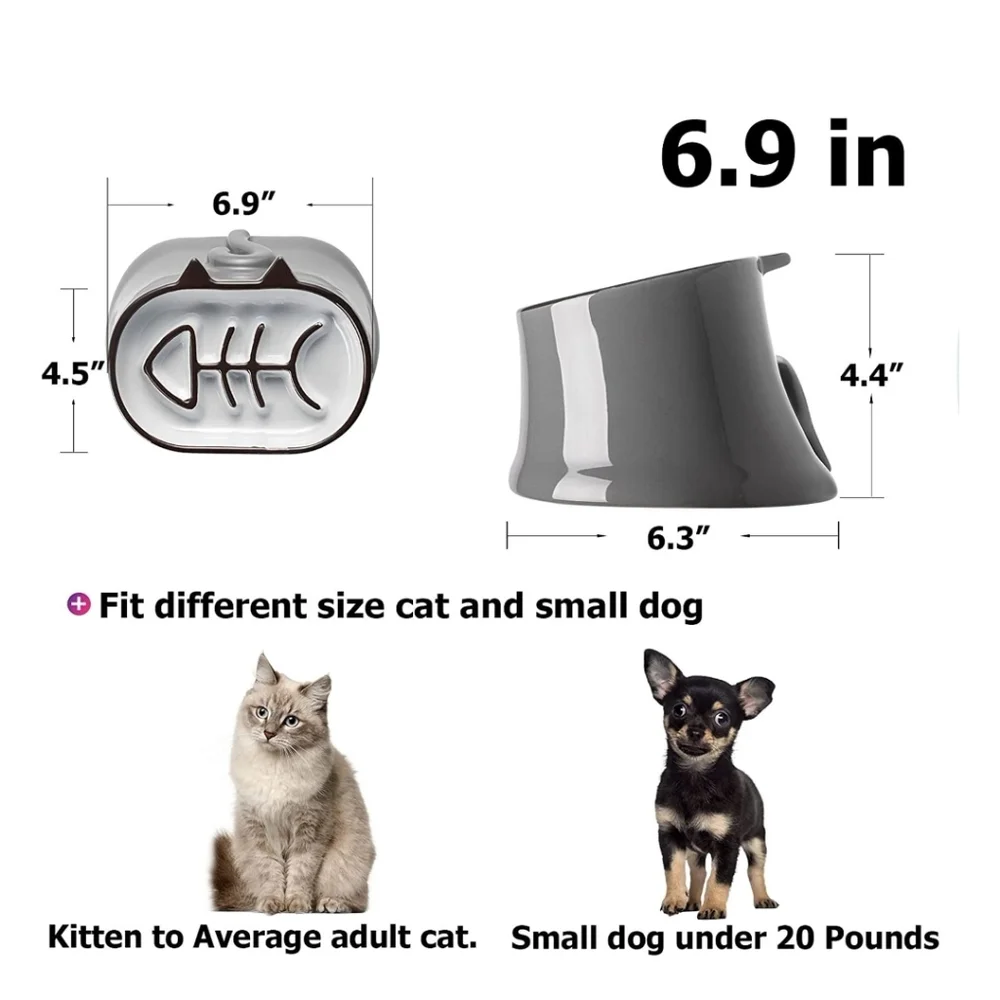 Y YHY Ceramic Fish Bone Slow Feeder Elevated Tilted Neck Protection Dry/Wet Food